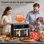 Freidora de aire doble 12 en 1 de 12 cuartos con 2 cestas y 50