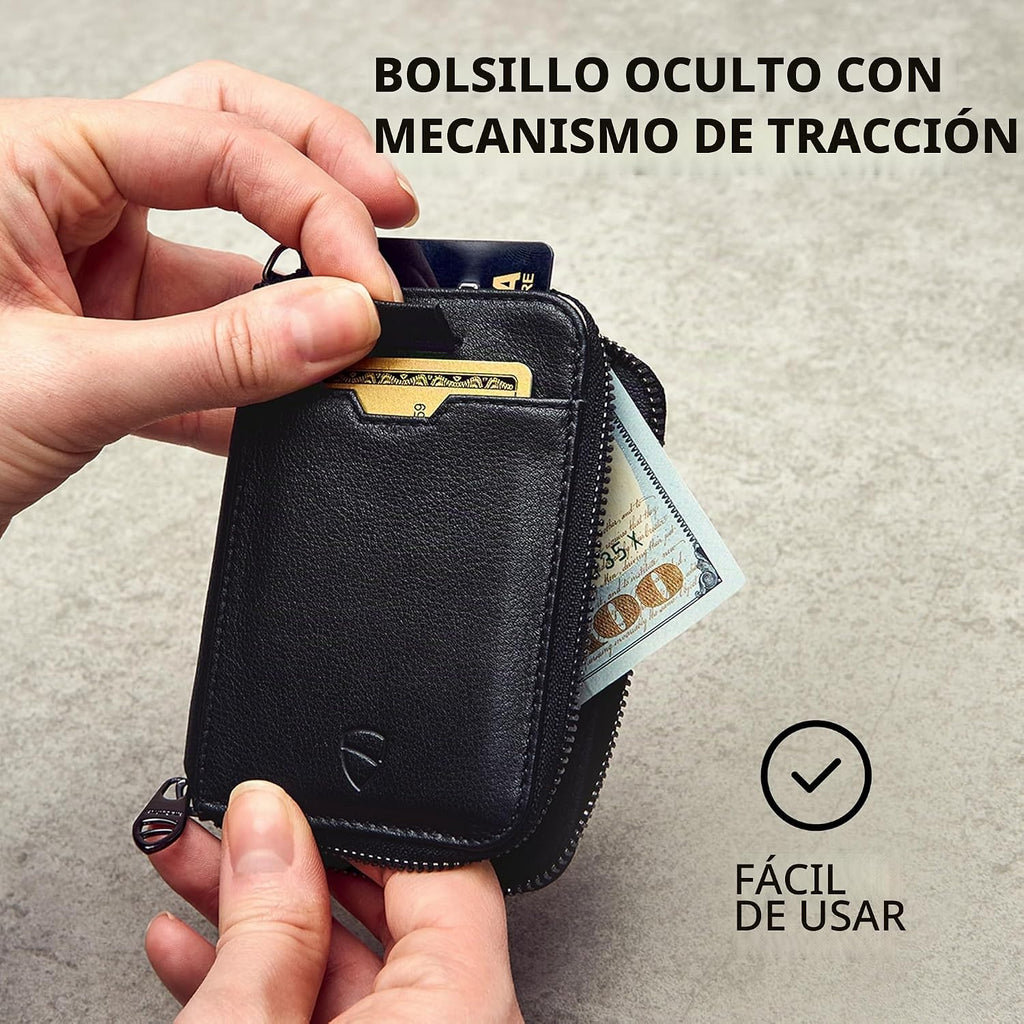 Vaultskin NOTTING HILL - Cartera delgada de piel con cremallera, RFID