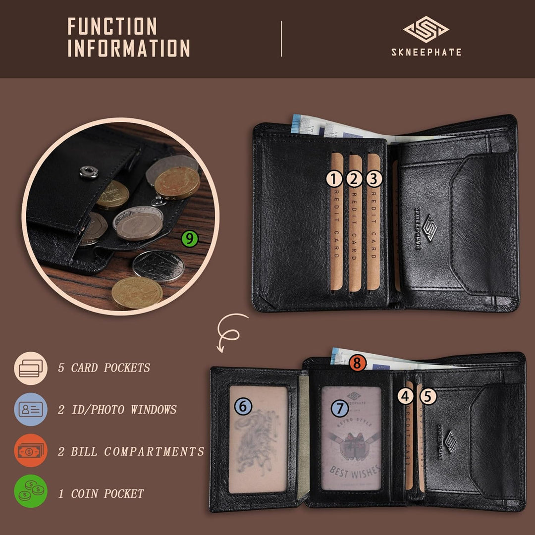 skneephate Billetera para hombre con bolsillo para monedas, billete...