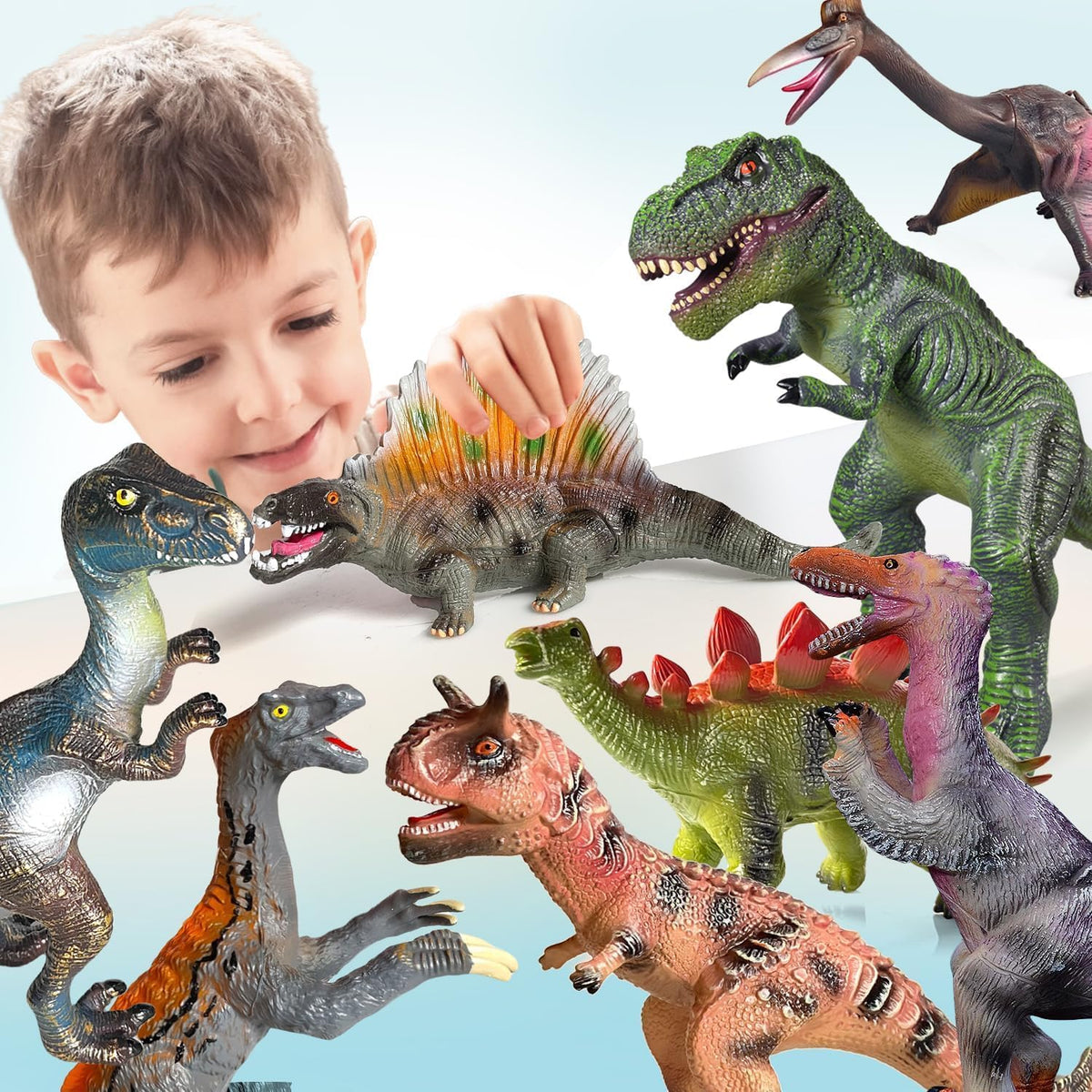 Gzsbaby 8 juguetes de dinosaurio jumbo para niños pequeños de 3 a 5 a 7 años, recuerdos perfectos de fiesta de dinosaurios, regalos de cumpleaños