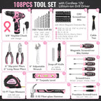 WORKPRO Juego de taladro rosa inalámbrico de 12 V para mujeres
