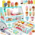 Juego de mesa de madera para contador de helados para niñas pequeñas, Play Store, juguete de simulación, accesorios de cocina con dinero y moneda falsos, regalos de cumpleaños de Navidad para niños de más de 3 años (verde)