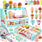 Juego de mesa de madera para contador de helados para niñas pequeñas, Play Store, juguete de simulación, accesorios de cocina con dinero y moneda falsos, regalos de cumpleaños de Navidad para niños de más de 3 años (verde)
