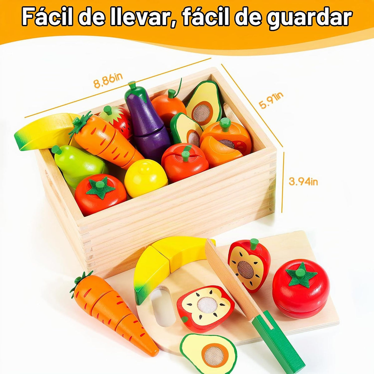 Comida de madera para niños pequeños, juego de cortar frutas y verduras para cocina de juguete