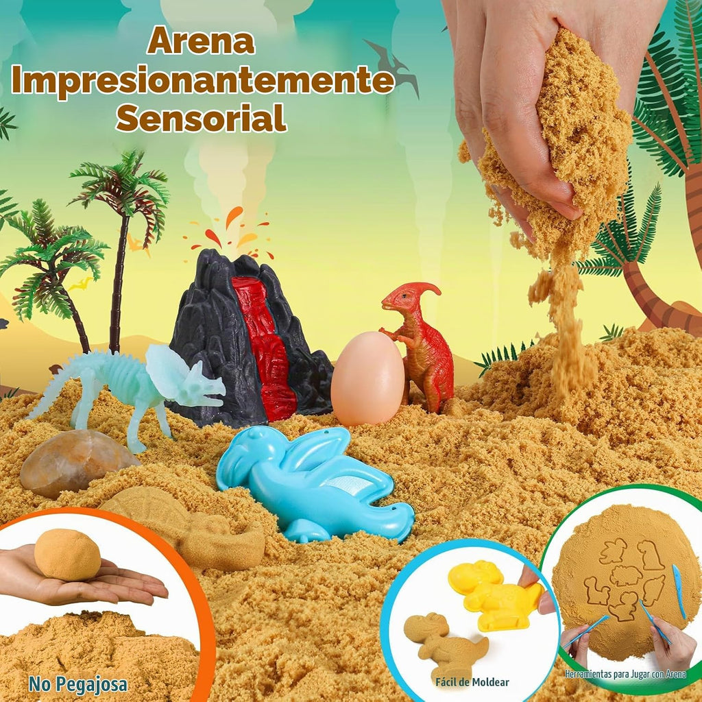 FRUSE Kit de Arena Sensorial de Dinosaurios, Arena para Cubeta Sensorial, Juguetes de Dinosaurios para Niños