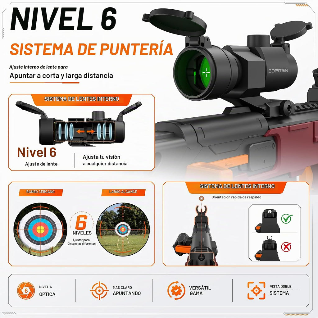 SOFITEN - Pistola de juguete eléctrica con rifle de francotirador automático con acción plegable