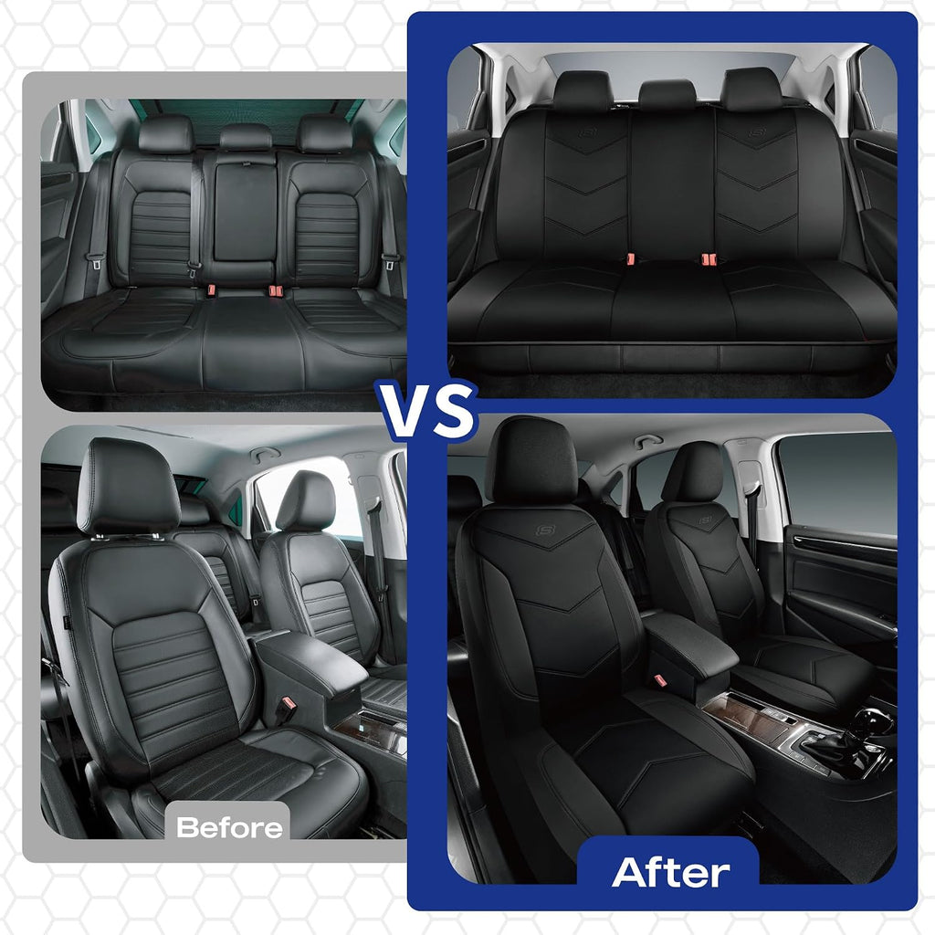 Skechers Fundas de Asiento de Espuma con Memoria, Fundas de Asiento de Automóvil de Cuero, Máxima Comodidad y Soporte Fundas de Asientos Delanteros Compatibles con Airbag, Ajuste Universal Automotriz