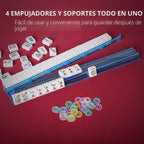 Juego de Mahjong Americano con Bolsa de Almacenamiento, 166 Fichas Blancas, 4 Bastidores/Impulsadores Todo-en-Uno, Juego de Fichas de Mahjong (Ma Jong, Mah-Jongg, Majiang)