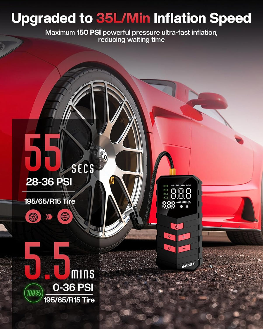NUTCITY Compresor de aire portátil para neumáticos de automóvil, 16...