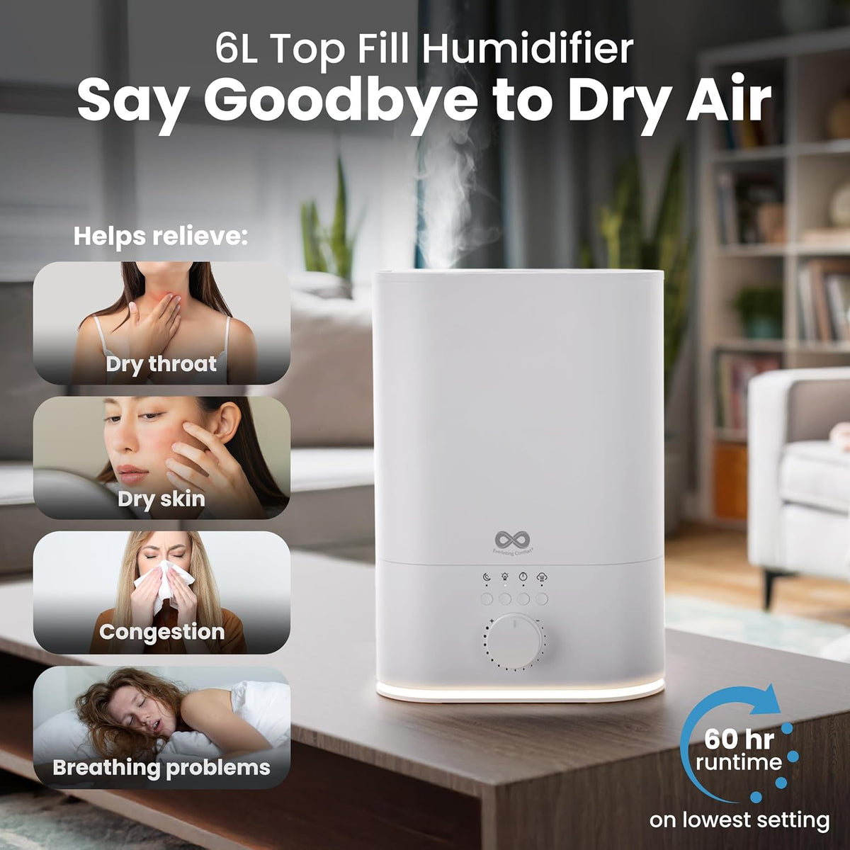 Everlasting Comfort - Humidificador grande de 6 litros para dormitorio