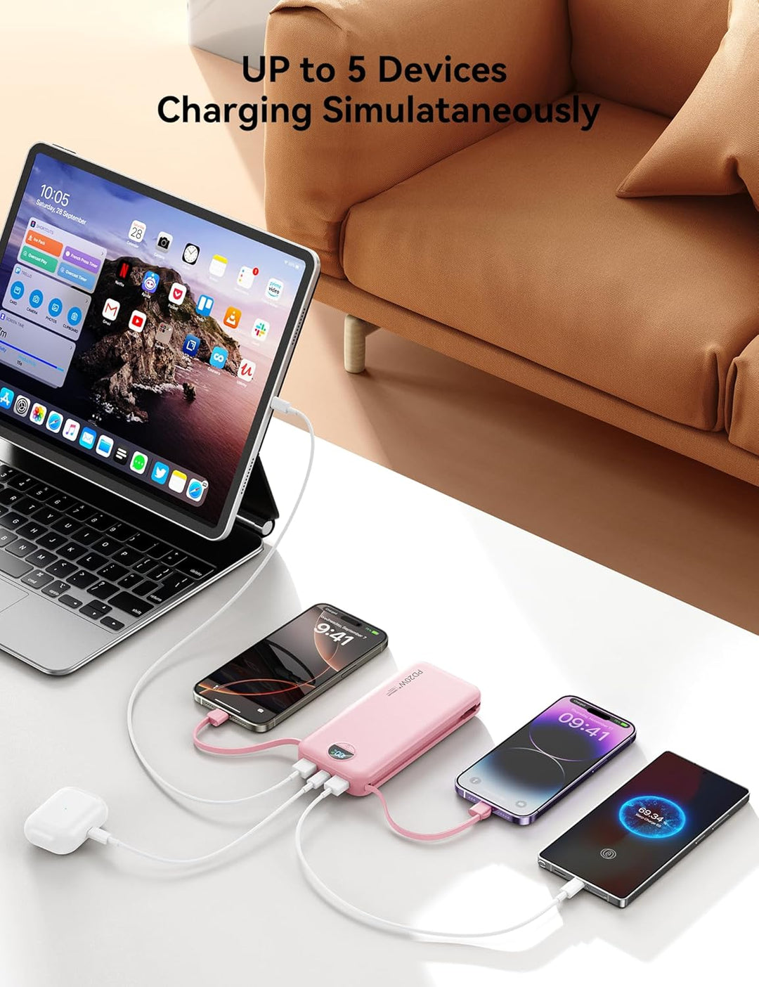 Banco de energía cargador ultraportátil de 12000mAh con cables inte...