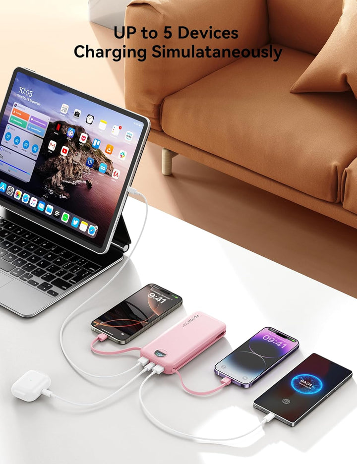 Banco de energía cargador ultraportátil de 12000mAh con cables inte...