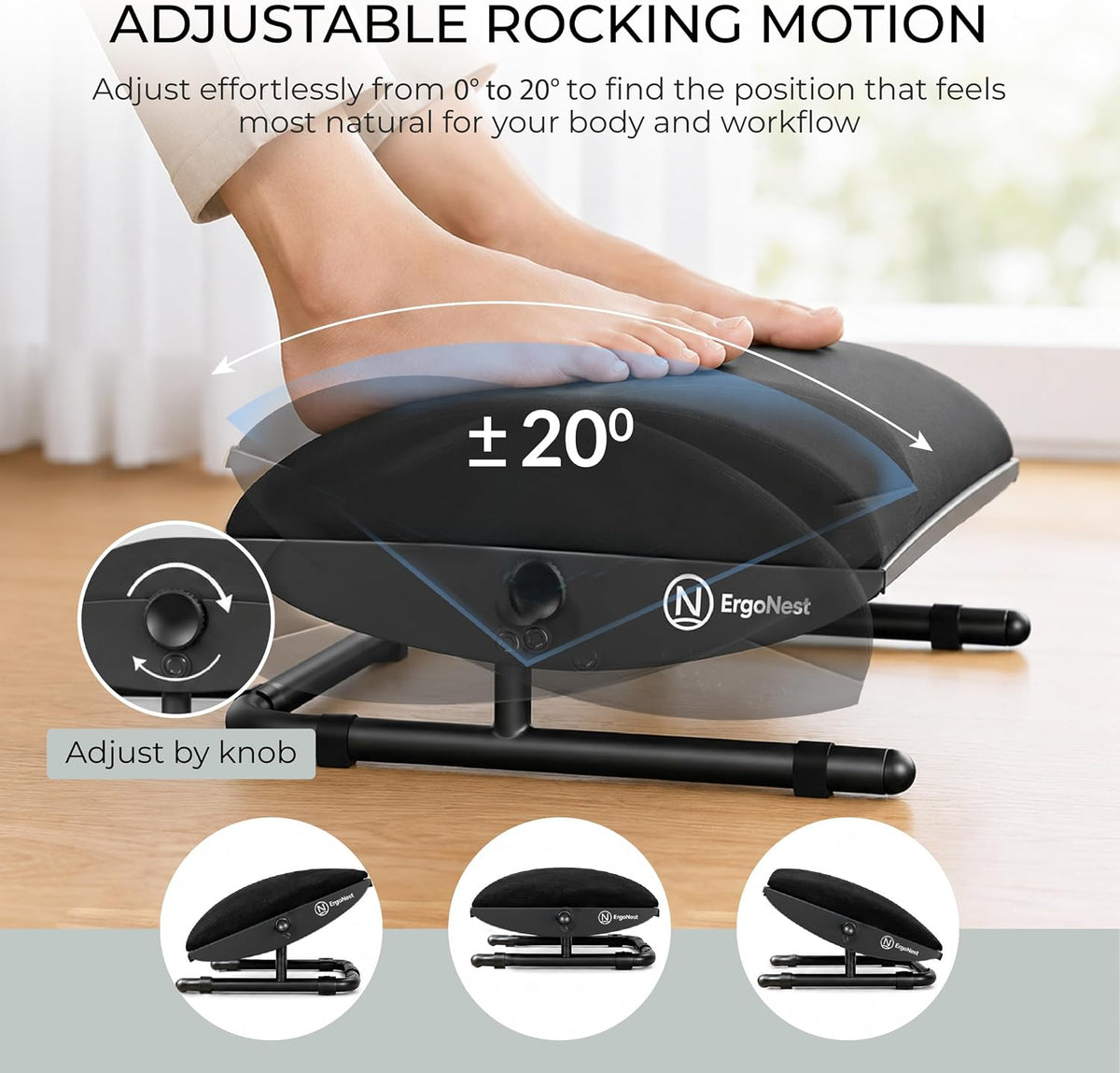 Lámpara Reposapiés para debajo del escritorio: reposapiés ergonómico ajustable con marco de acero y cojín de espuma viscoelástica, acabado de terciopelo suave para una comodidad superior, diseñado para