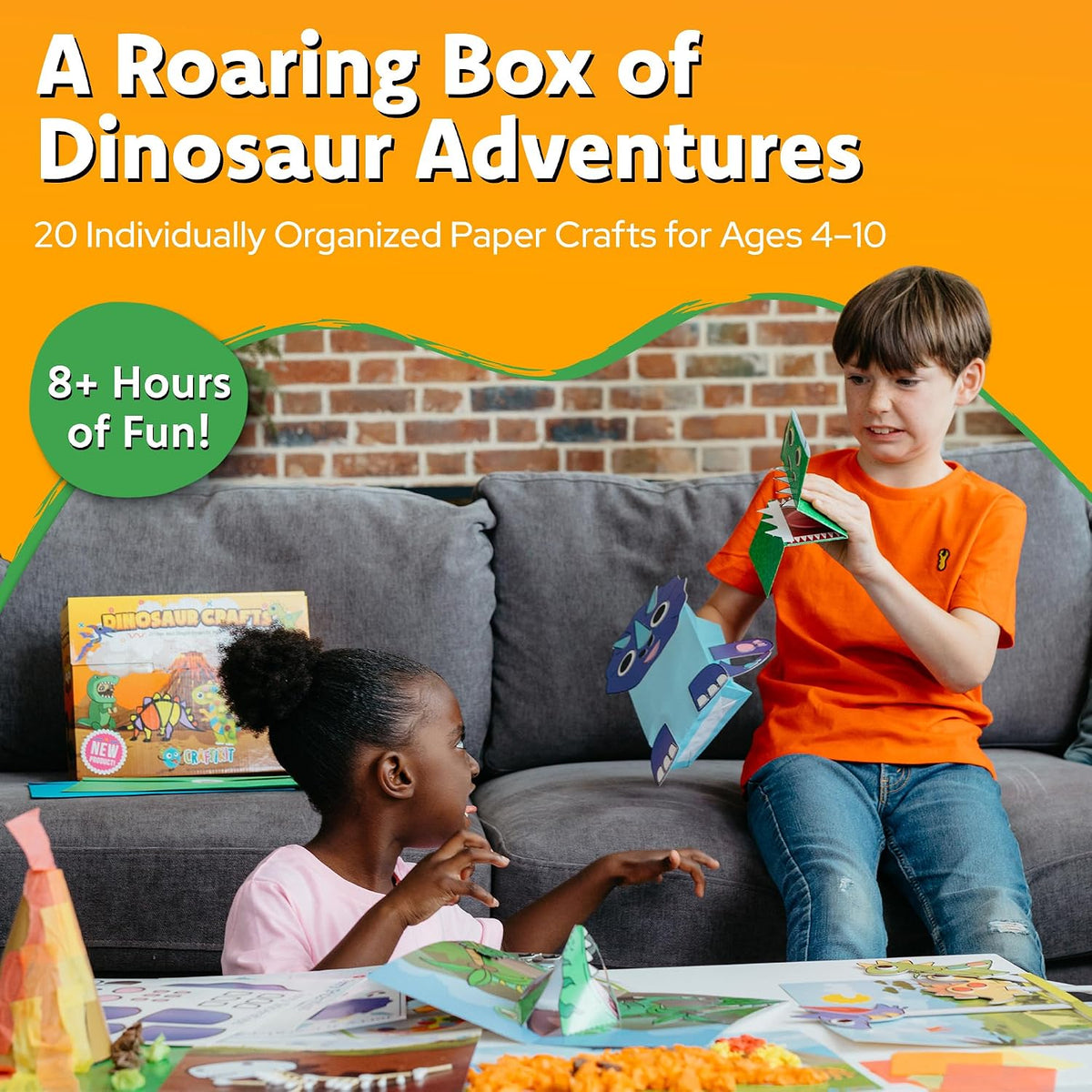Craftikit 20 manualidades galardonadas de dinosaurios para niños, manualidades divertidas de dinosaurios todo incluido para niños de 3 a 10 años - Kit de manualidades organizado para niños pequeños