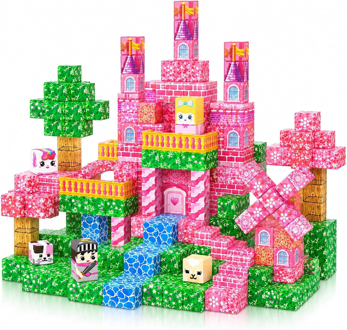 Bloques magnéticos – 100 cubos magnéticos de bloques de construcción, bloques magnéticos transparentes, castillo de princesa, juegos de construcción para niños, juguetes de imanes apilables STEM