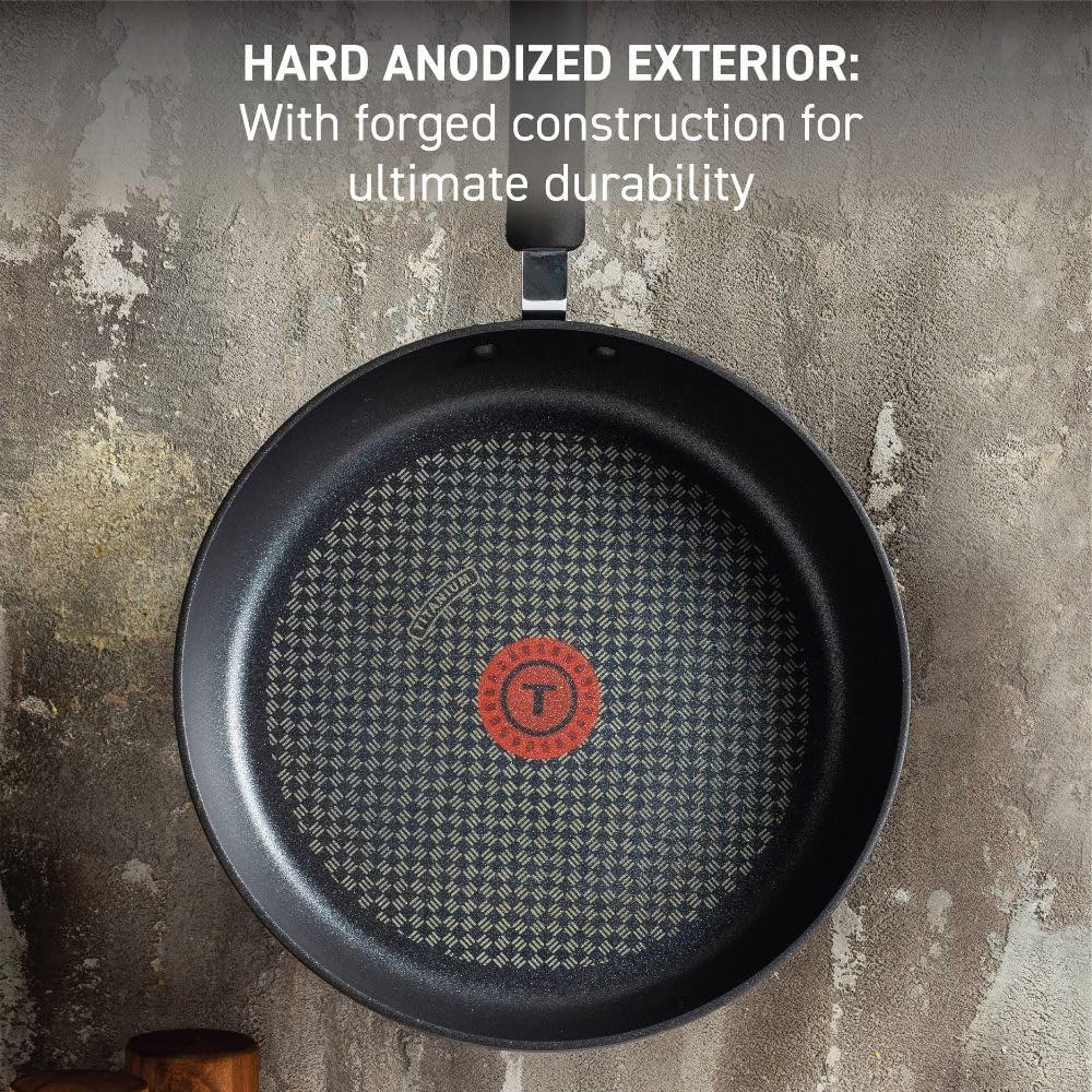 T-Fal Ultimate Hard Anodized - Juego de 3 sartenes antiadherentes de 8, 10.25 y 12 pulgadas, apto para horno 400F, juego de utensilios de cocina de cocina, ollas y sartenes antiadherentes, sartenes