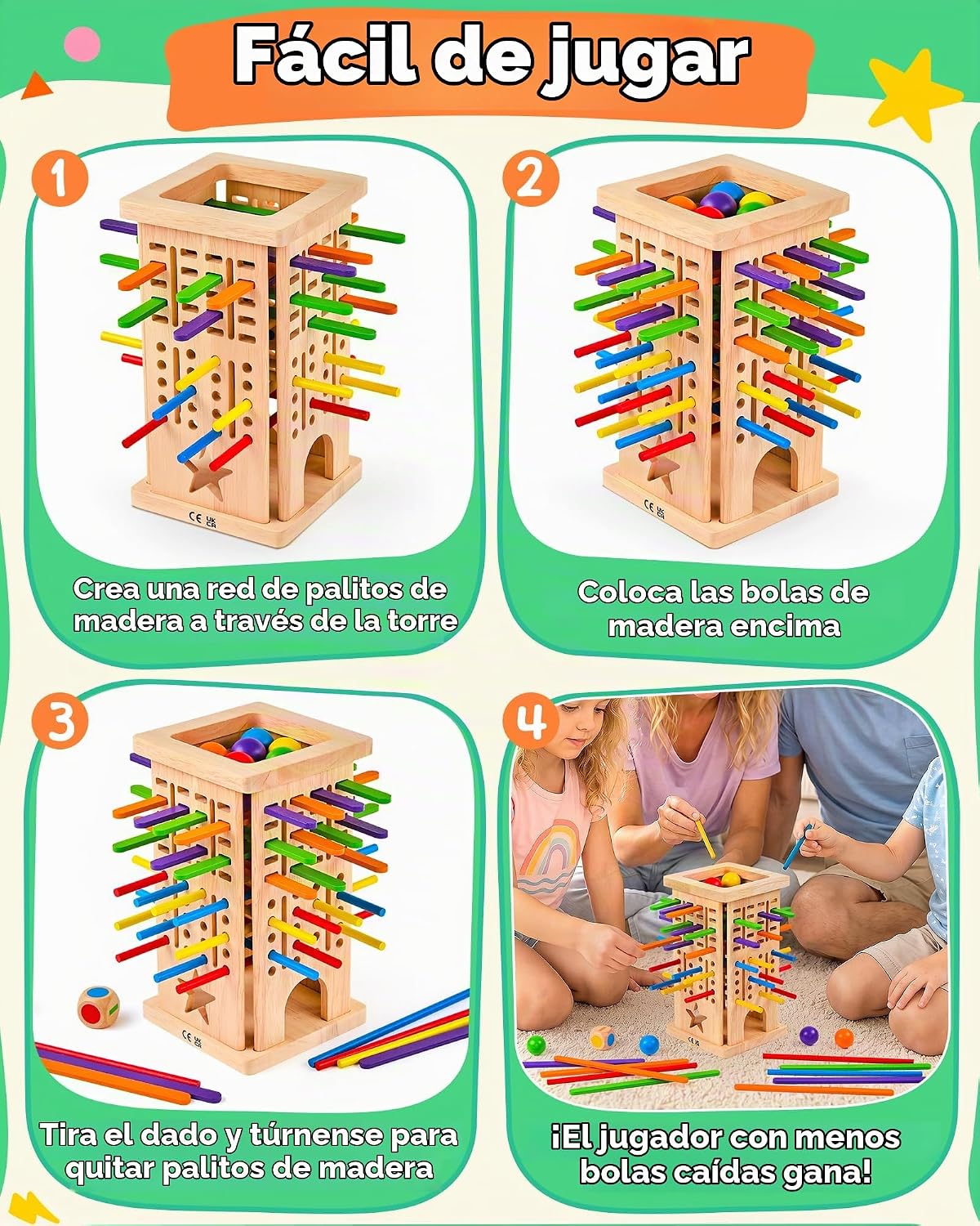 Montessori - Juegos de mesa de madera para niños de 4 a 6 años, juego de