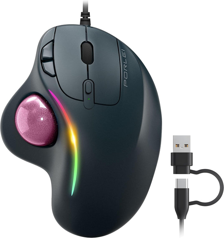 PORLEI Ratón de Trackball con cable con iluminación RGB, control er...