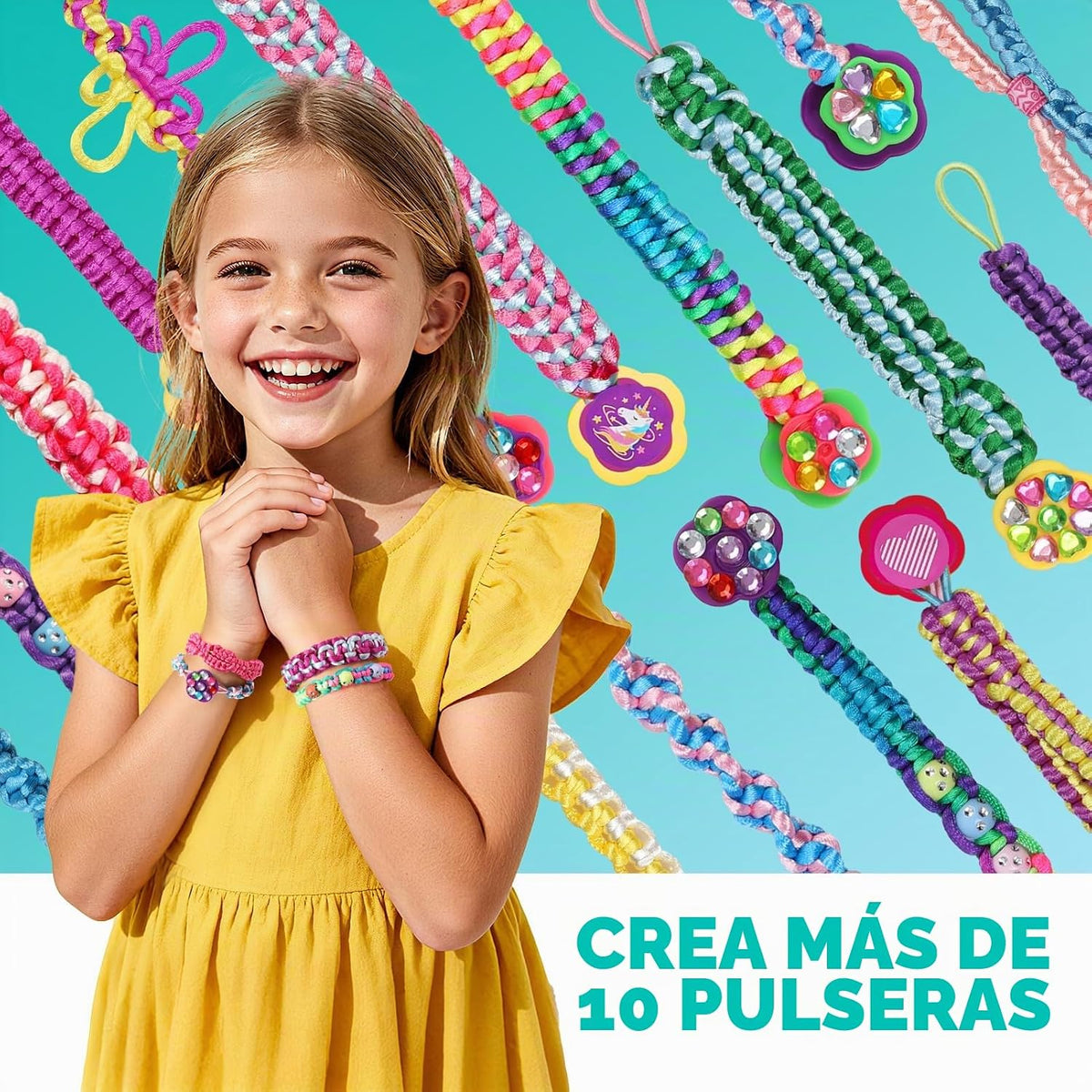 DDAI Kit de pulsera brillante para niñas de 7 a 12 años, juego de manualidades brillantes de amistad con gemas, hilos y calcomanías, regalo de cumpleaños para niñas de 8, 9, 10, 11 años y sorpresa navideña
