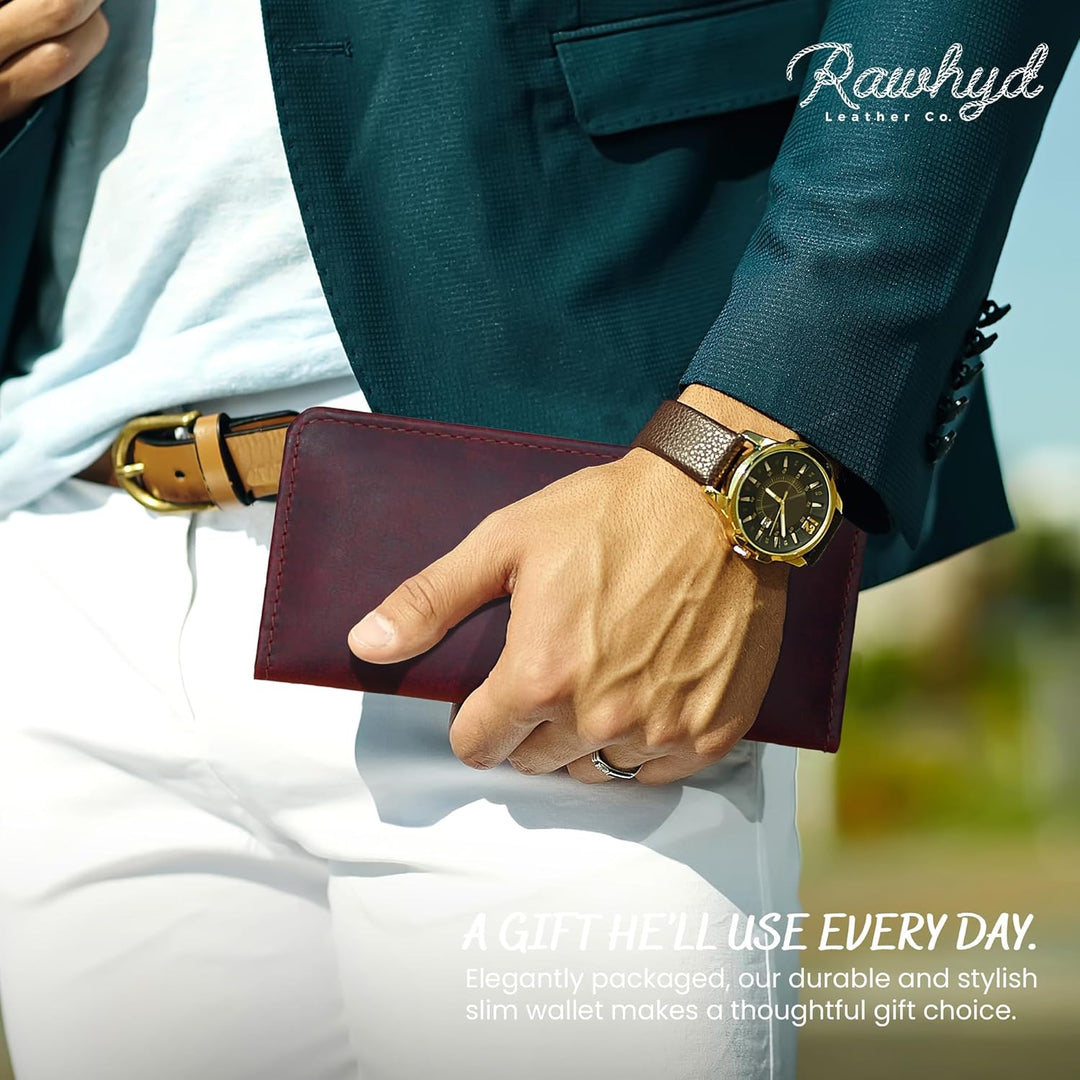 RAW HYD - Cartera larga de cuero para hombres | Funda de chequera d...