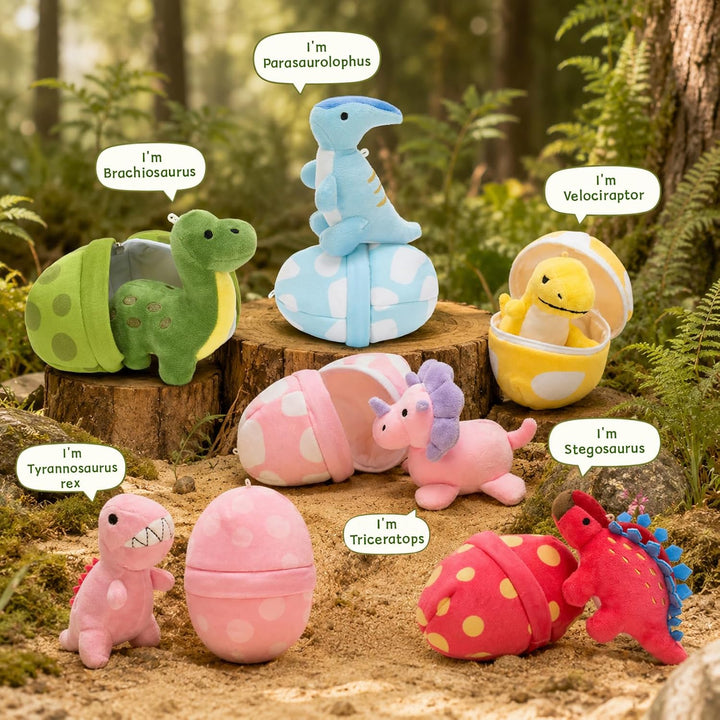 MorisMos Juego de animales de peluche de dinosaurio con huevos de p...