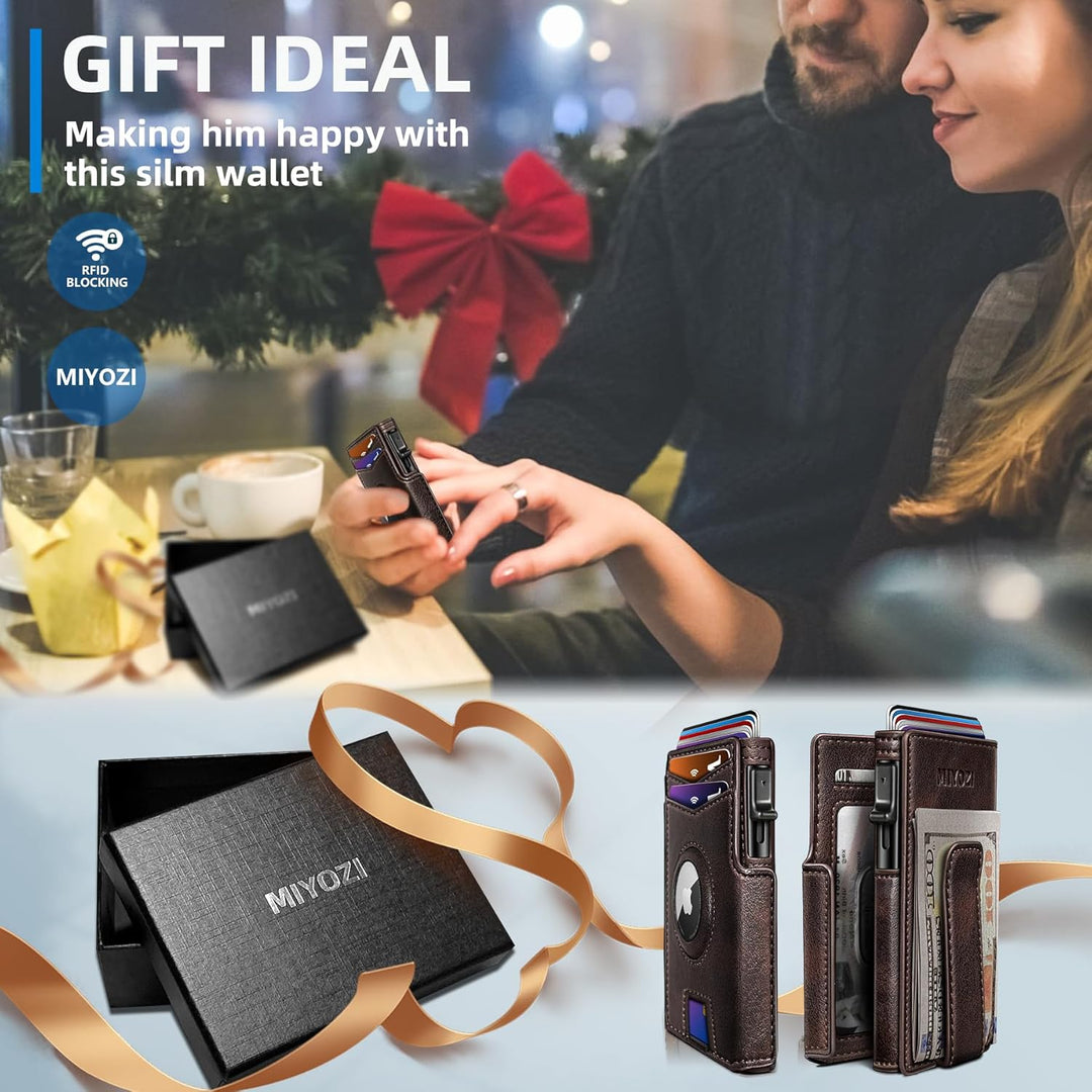 Miyozi - Billetera Airtag para hombre, con clip de dinero, estuche...