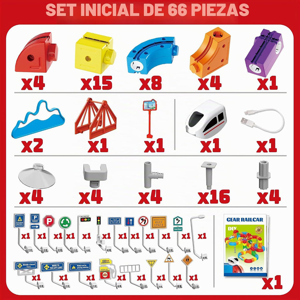 Juego de tren eléctrico para niños de 3 a 8 años – Juguete modular 3D flexible de construcción de pista de carreras con movimiento de 360° que desafía la gravedad, regalo divertido de aprendizaje STEM