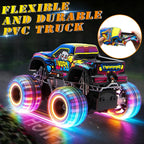 Camión monstruo de juguete a control remoto para niños, escala 1:20, 2.4 GHz, auto RC con luces, camión RC recargable todo terreno con 2 baterías recargables, regalo de juguete, cumpleaños, Navidad