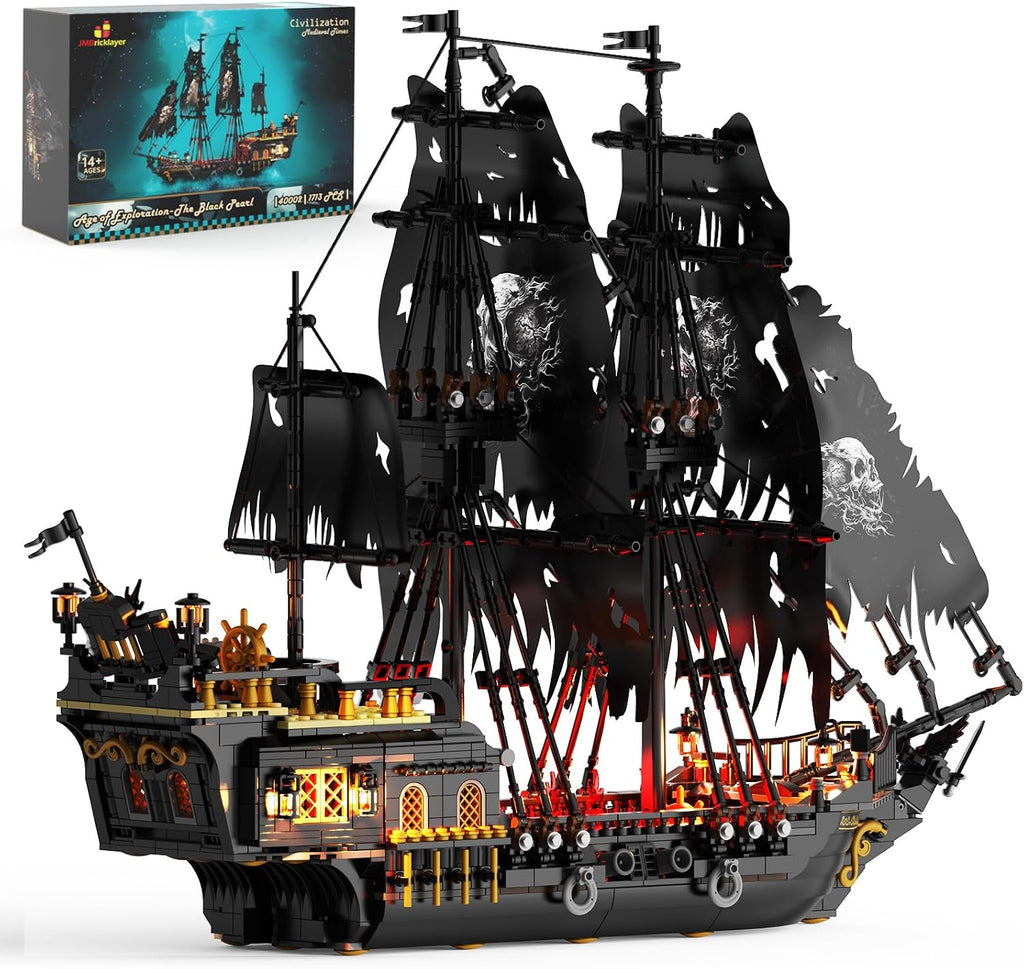 JMBricklayer negro Pirate Ship Model Building Set con Lights para Adults