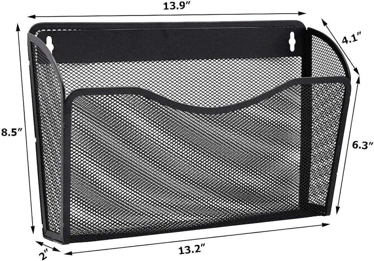 Organizador de archivos colgante de malla de un solo bolsillo, soporte vertical para archivador de revistas, cesta de montaje, carpeta de documentos para oficina, hogar y escuela, color negro