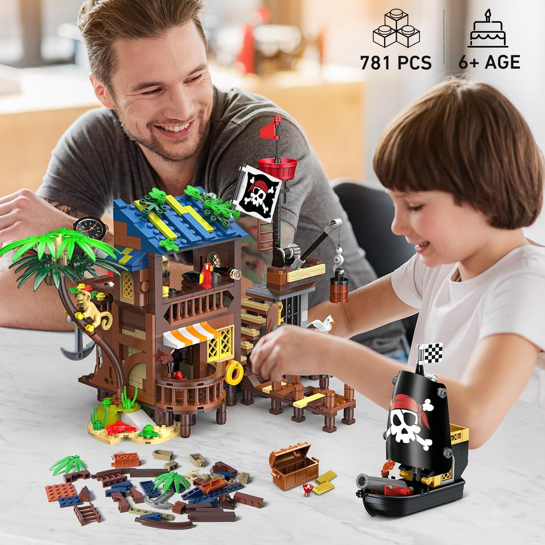 HOGOKIDS Juego de construcción de casa de barco pirata con