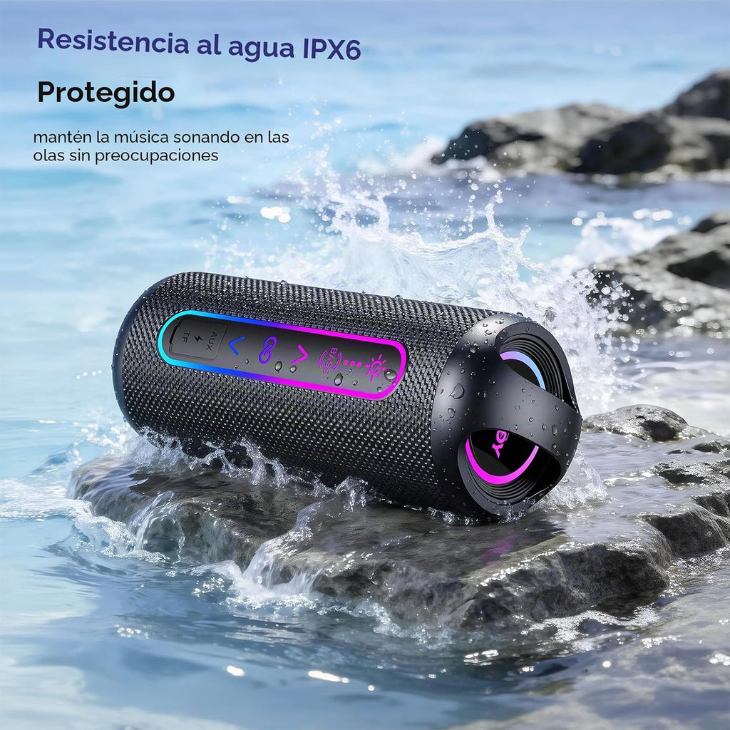 Altavoz Bluetooth portátil, sonido potente de 20 W con modos de ecualización, IPX6 impermeable, tiempo de reproducción de 20 horas, Bluetooth 5.4, TWS, luces LED, altavoces inalámbricos