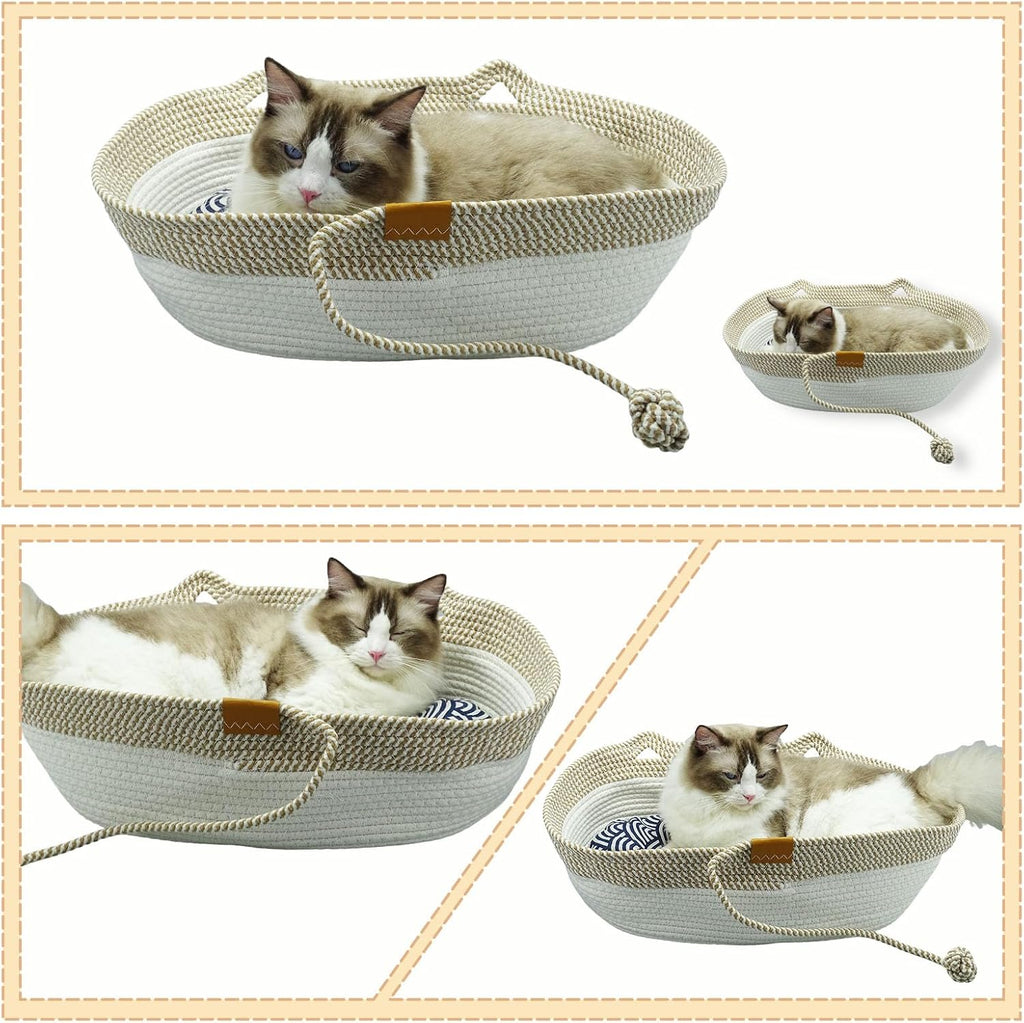 Cesta de cuerda para gatos, cama ovalada de algodón con