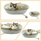 Cesta de cuerda para gatos, cama ovalada de algodón con