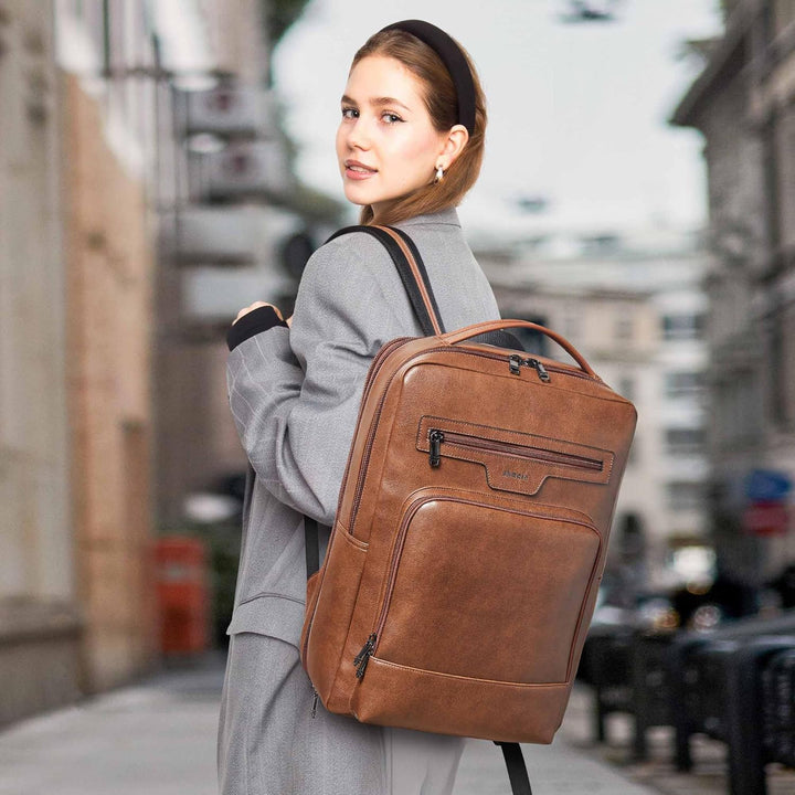 Mochila de cuero Shrrie para laptop para mujeres y hombres, mochila...