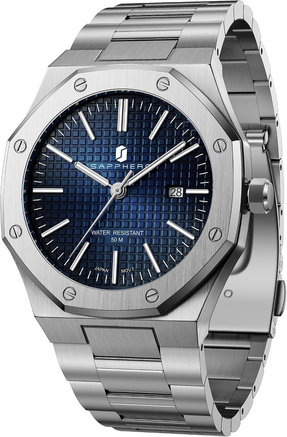 SAPPHERO Reloj de cuarzo de acero inoxidable para hombre, impermeable, fecha, reloj de pulsera de negocios, regalo para hombres