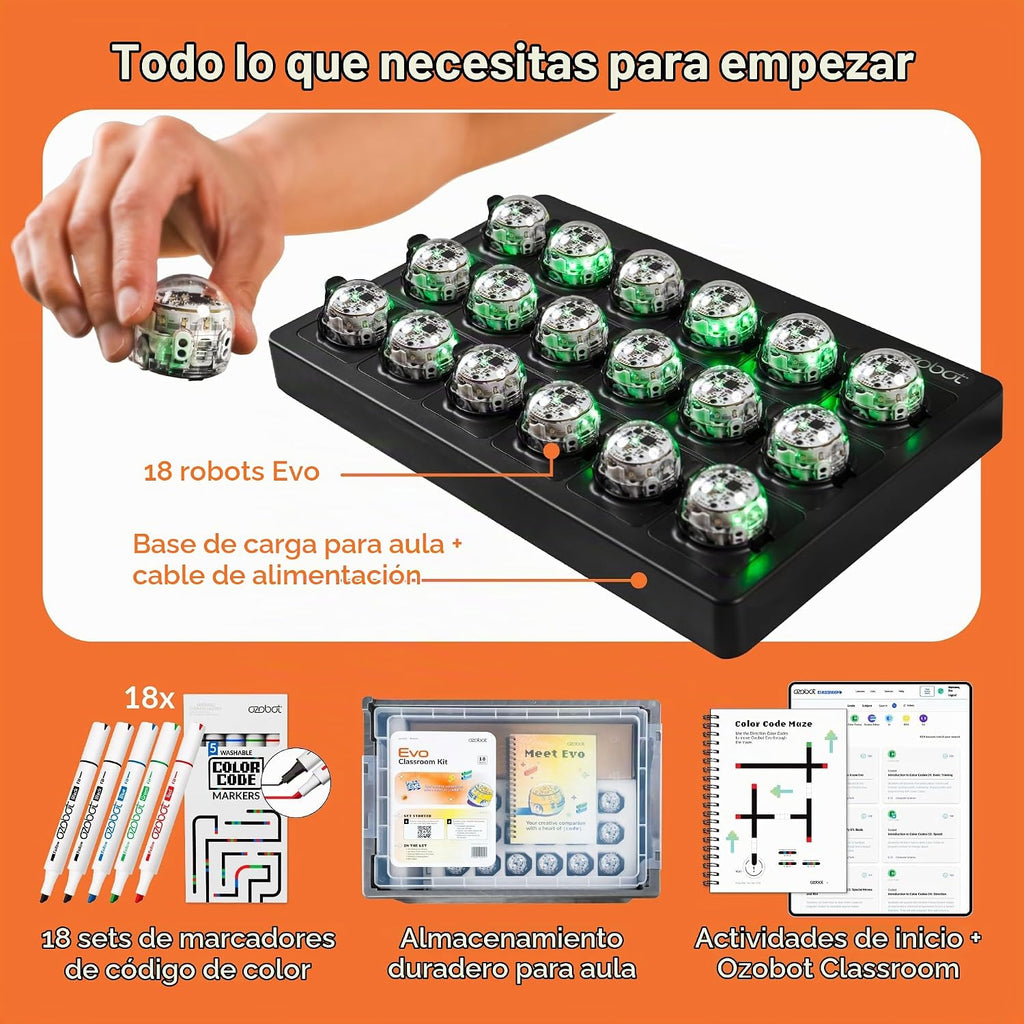 Ozobot Evo 18 Bot Classroom Kit | Edades 5-11 | Codificación STEM para escuelas