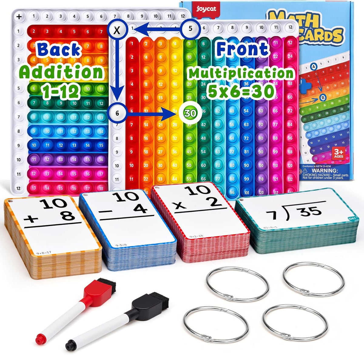 JoyCat 288 tarjetas de matemáticas y tablero de doble cara, 4 operaciones