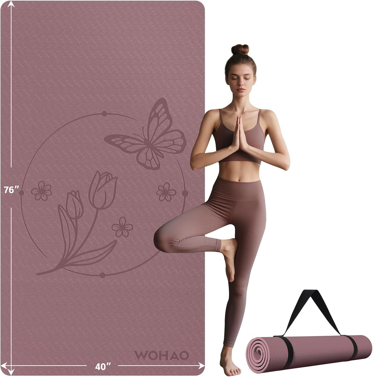 Tapete de Yoga Grande de 76"x40"x0.4" - Tapete de Ejercicio Extra Ancho y Grueso Antideslizante, Versátil para Estiramiento, Estudio de Yoga, Gimnasio, Hogar y Entrenamientos en Interiores