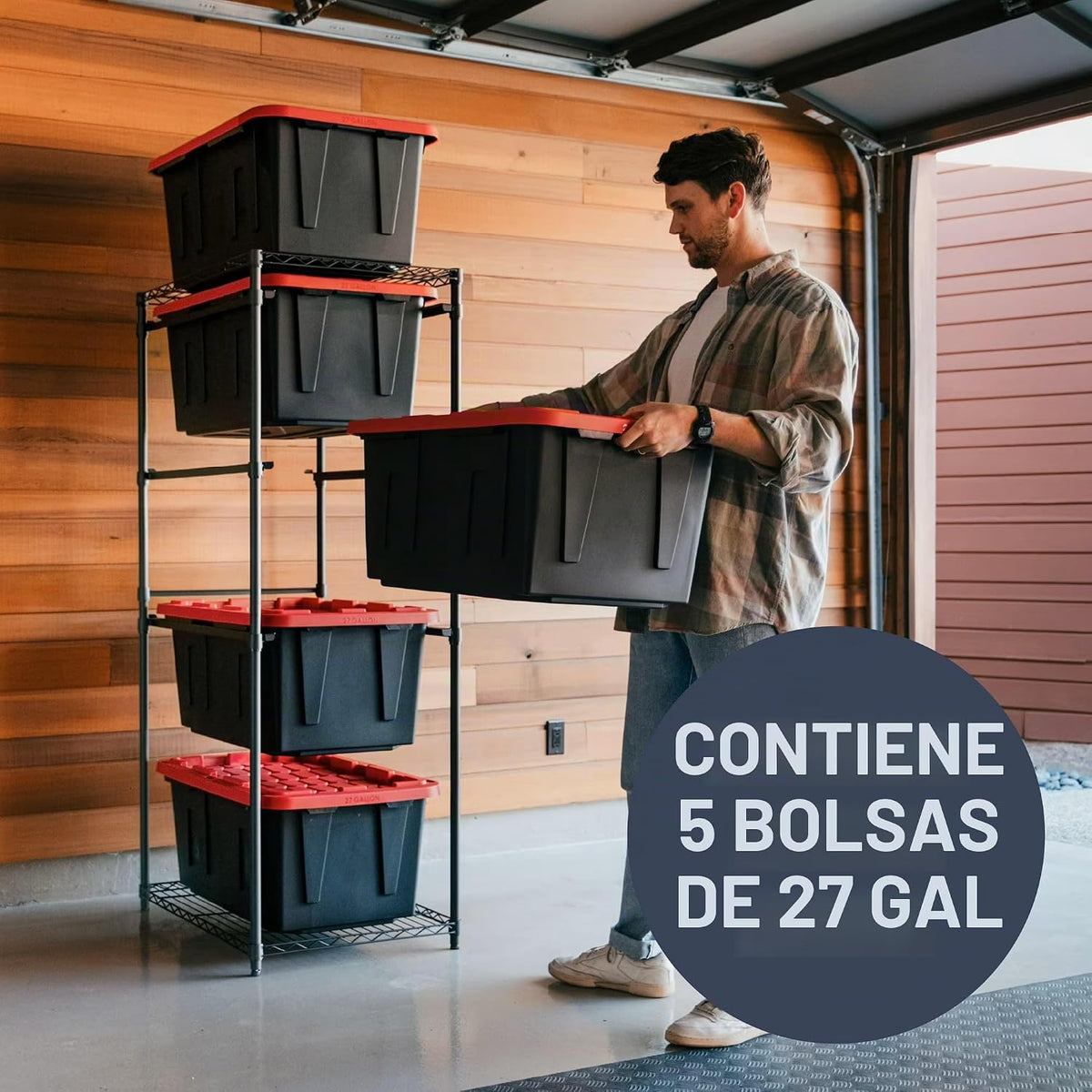 CleverMade Estante de almacenamiento de asas de 27 galones, torre de acero