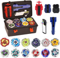 Battling Burst Gyro Toy Set Gift 12 Burst Spinning Tops 2 Lanzadores bidireccionales Grip Starter para niños niños 6 8 10 12+ juego de batalla con caja portátil