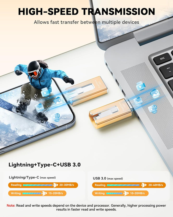 Unidad flash con certificación MFi para iPhone iPad de 256 GB, barr...