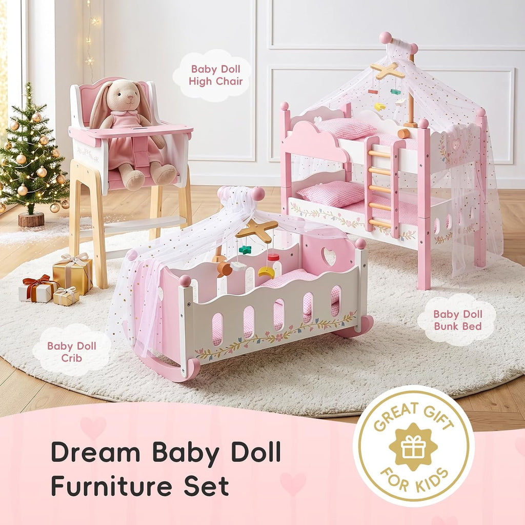 OOOK Litera 2 en 1 para muñeca de 18 pulgadas con tul, ropa de cama