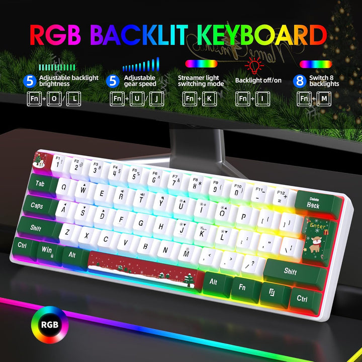 Snpurdiri Teclado para juegos 60% con cable, retroiluminado RGB, pe...