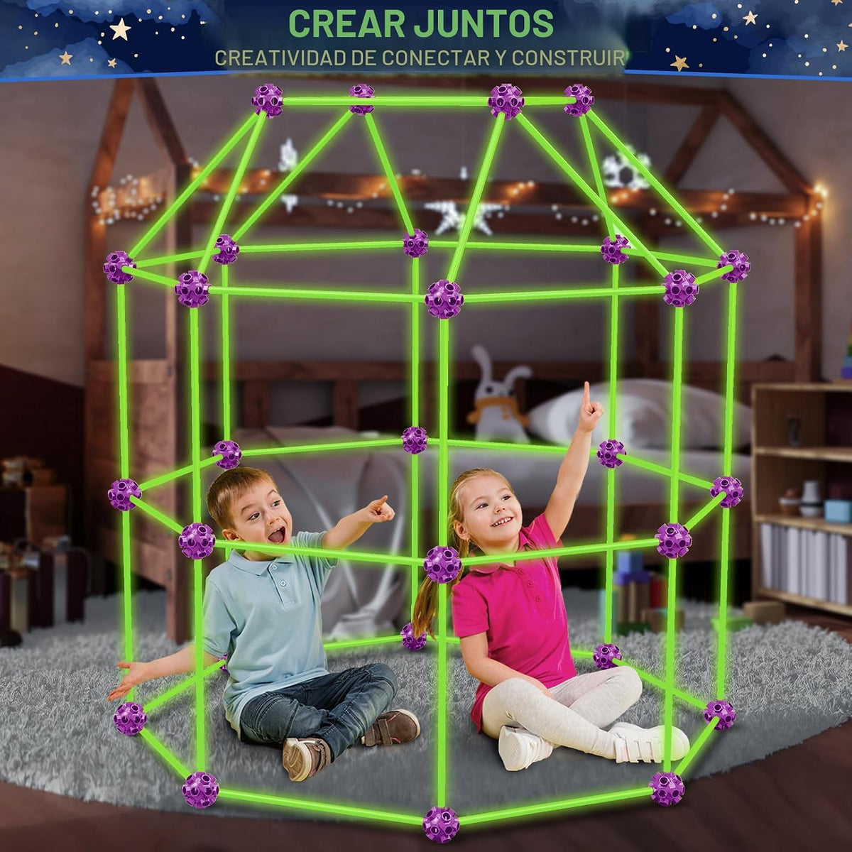 140 Pack Kits de Construcción de Fuertes con Brillo en la Oscuridad para Niños de 4, 5, 6, 7, 8+ Años de Edad, Juguetes de Construcción STEM para Castillos, Túneles, Regalos Ideales para