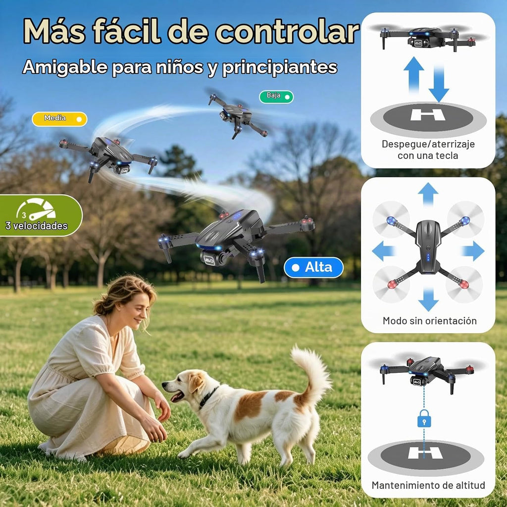 Dron con cámara 1080P para niños, adultos y principiantes, mini dron plegable, cuadricóptero RC con 2 baterías, despegue y aterrizaje con una tecla, giro de 360°, control de gestos, regalo de juguete