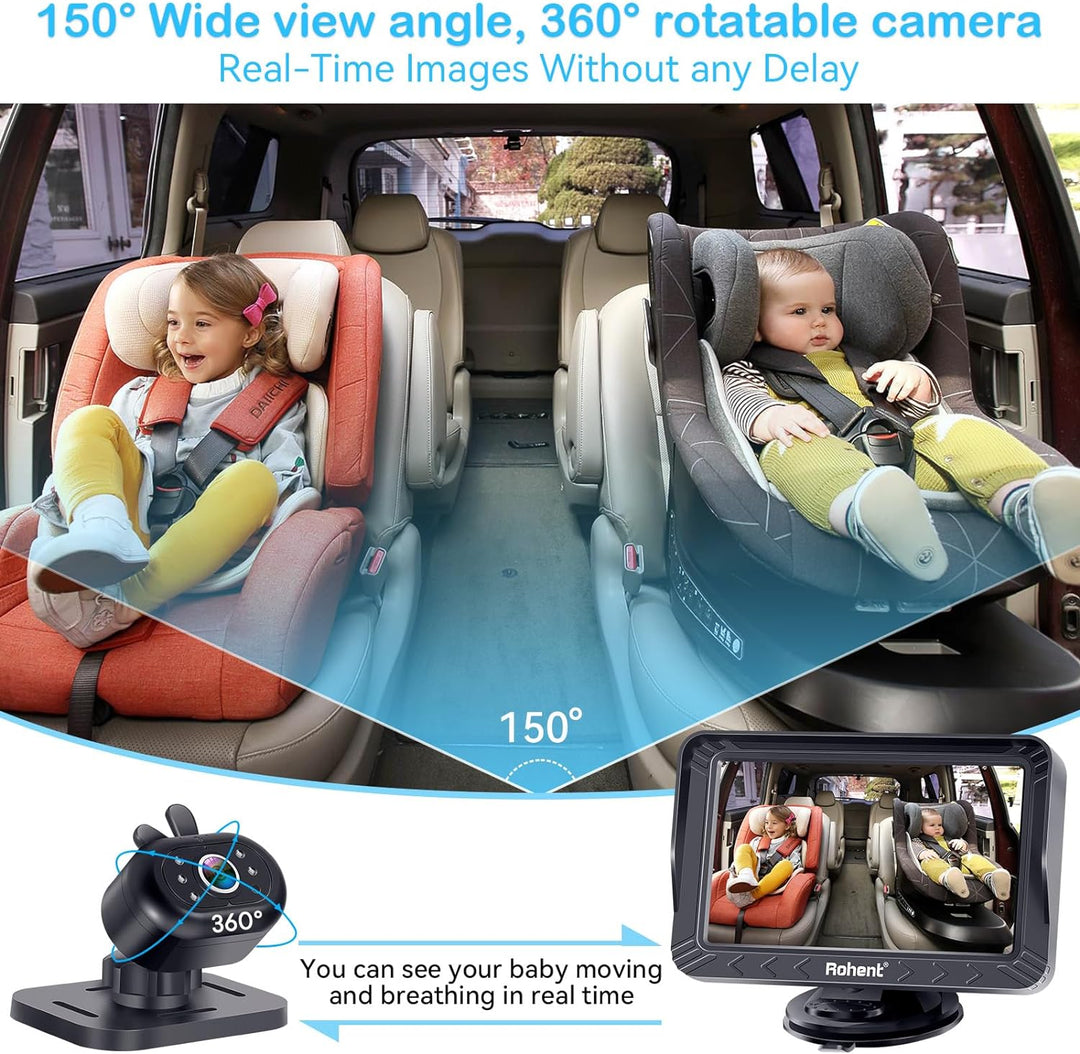 Rohent Cámara de coche para bebé, 5 pulgadas HD 1080P, visión noctu...