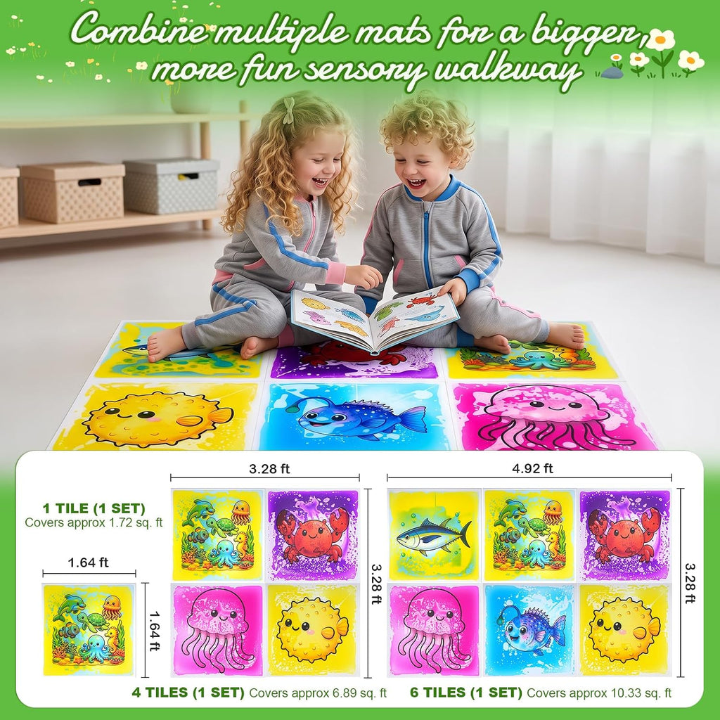 Large Sensory Floor Tiles, 20" Ocean Themed Play Mats, Autism Toys, 6-Pack