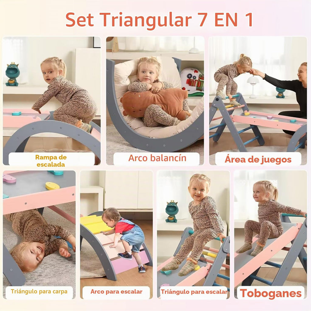 Pikler - Juego de triángulos con cojín, 7 en 1, juguetes de escalada para interiores