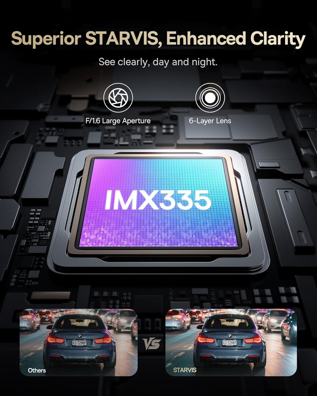 Baseus VD1 Pro Cámara solar para tablero frontal y trasera, cámara de tablero 4K+1080P para automóviles, modo de estacionamiento alimentado por batería, visión nocturna Starvis